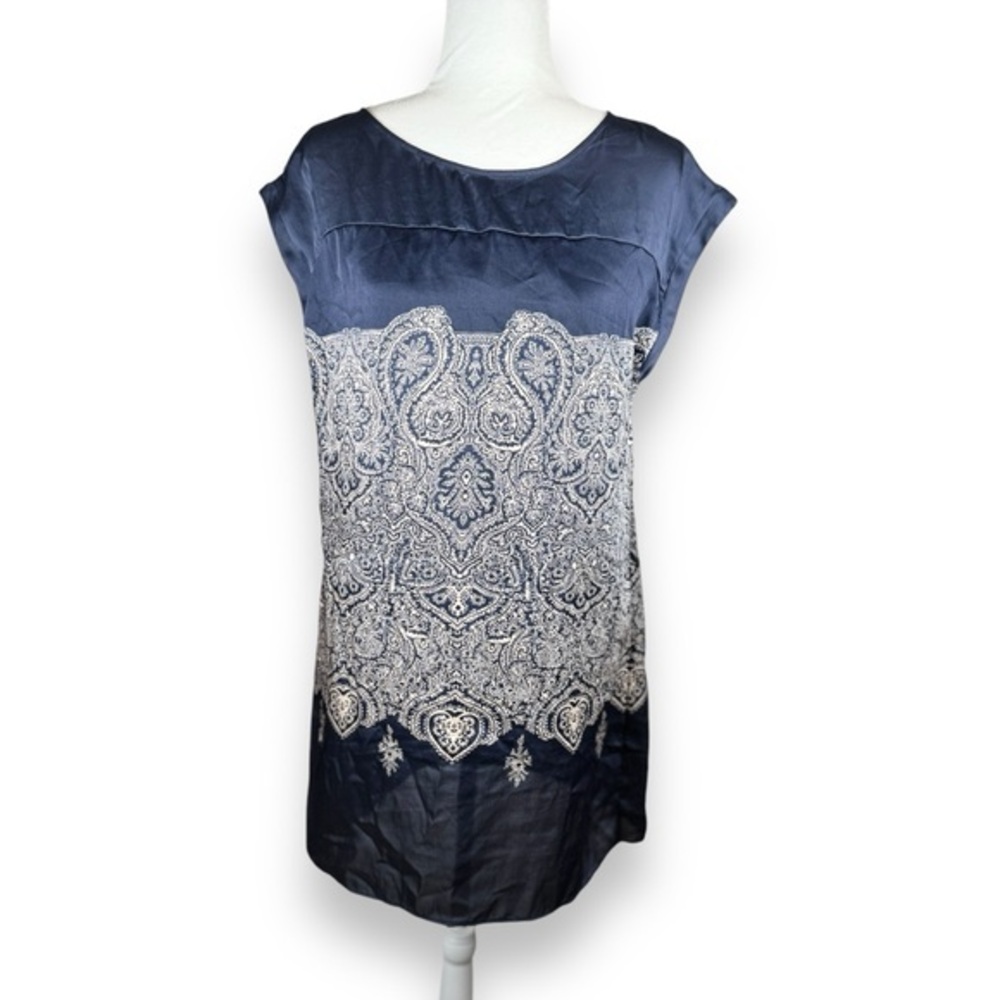 Promod Navy Paisley‎ Womens Dress Size 10 Relaxed Artsy Nautical Coastal Sailor